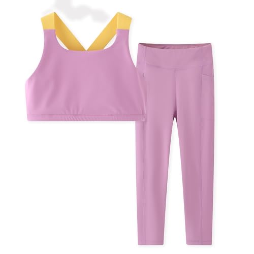 Girls Yoga Leggings Girls Athletic Leggings Training Bras Set Kids Gym Crop Tank Top Activewear Set for 5-13Years4