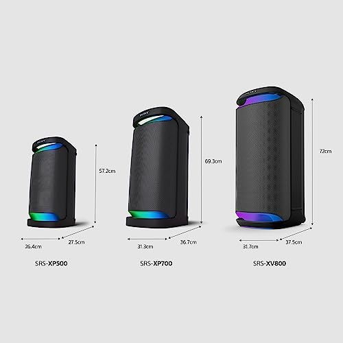 Sony SRS-XV800 - Bluetooth, Party Box Lautsprecher, Kraftvoller 360° Sound, tragbar, 5 Front-/2 Rücklautsprecher, MEGA Bass, 25h Akkulaufzeit, LED Licht, IPX4 wasserdicht, Schnellladung – Schwarz – Bild 3