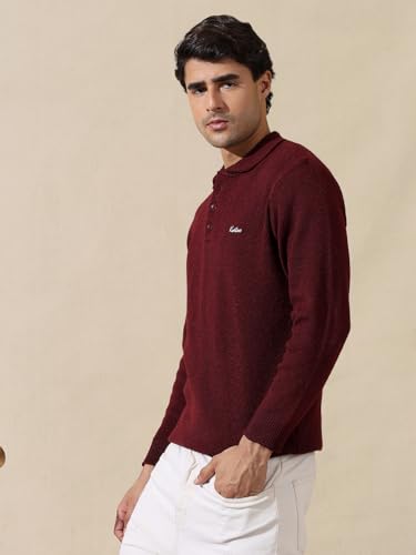 Image of Kvetoo Men's Wool Polo Collar Neck Winter Sweater Full Sleeve Solid Pullover for Casual Office Wear