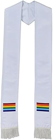 Rainbow Pride Embroidered Flag Deluxe Bordered Satin Clergy Stole with Fringe