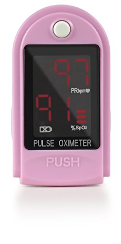 AccuMed® CMS-50DL Fingertip Pulse Oximeter Finger Pulse Blood Oxygen SpO2 Monitor w/Carrying case, Landyard Silicon Case & Battery (Pink)