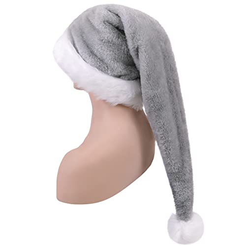 CITÉTOILE Bonnet de Noël Long Adult Bonnet Père Noel Chapeau de Noël en Peluche de Grande Taille pour Femme et Homme avec Doublures Soft et Chaud, Accessoires pour Noël et Nouvel An, Gris Cover