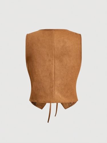 Verdusa Women's Lace Trim Tie Front V Neck Vest Western Cowgirl Sleeveless Jacket2