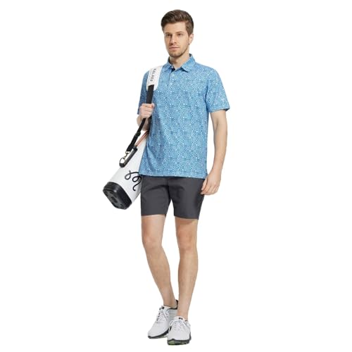 Image of M MAELREG Mens Golf Shirt Short Sleeve Dry Fit Print Moisture Wicking Performance Patterns Collared Polo Shirt