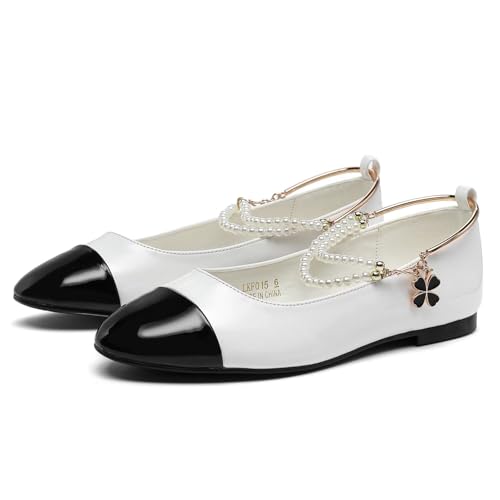 Lryweisy Flats Shoes for Women, Buckle Strap Sparkle Flats Shoes, Pearl Mary Jane Flats for Women Colorful Shiny Ballet Flats, Comfortable Pointed Toe Flats Soft Work Flats Retro Dress Casual Flats4