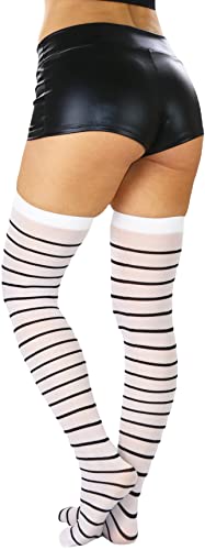 Image of ToBeInStyle Women's Opaque Hosiery Thin Striped Thigh High Long Stocking
