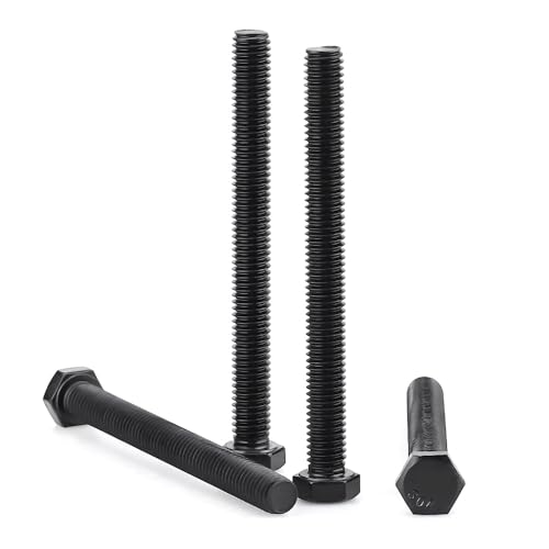 Image of Glvaner 1 /2-13 x 6 Stainless Steel Hex Head Screws Bolts, Black Coated, 304 Stainless Steel 18-8, Hexagon Head Bolts, Full Thread, 4 pcs