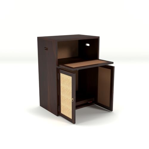 Image of Solid Sheesham Wood Battery Cabinet with Cane Doors | Wooden Inverter Battery Storage Cabinet