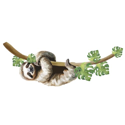 SUPERDANT Cute Sloth Wall Stickers Tropical Plants Animals Wall Decal Sloth on the Trunk Sticker for Kids Toddler Room Nursery Bedroom Living Room DIY Art Home Decor Murals