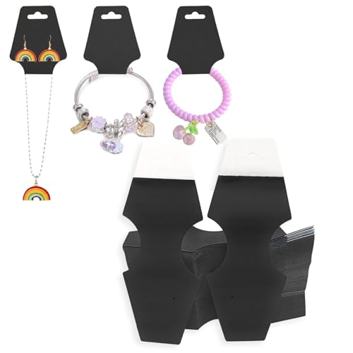 ZABARE 200 Pcs Necklace Display Cards with Adhesive, Thick Bracelet Keychain Display Cards, Black Necklace Cards for Jewelry Display Selling