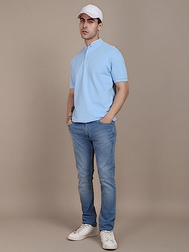 Image of Dennis Lingo Men's Cotton Solid Stand Collar Regular Fit T-Shirt