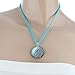 CHUVORA Hand Blown Glass White Blue Striped Round Pendant Women Necklace, 18 inches