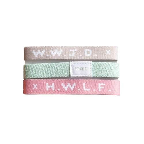 He would Love First WWJD HWLF Bracelets Natural Elastic 3-Pack x What Would Jesus Do Bracelets | Reversible HWLF x WWJD Bracelets in Mauve, Sand, & Green | Fit All Wrist Sizes