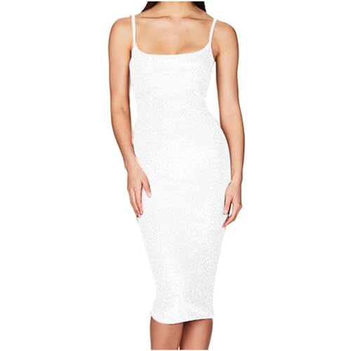 Womens Sequin Sparkly Dresses Formal Spaghetti Strap Midi Bodycon Dress Glitter Backless Wedding Sexy Cami Dress