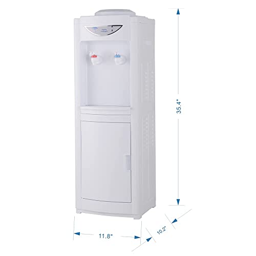 Water Cooler Dispenser For 5 Gallon Bottles, Top Loading Hot & Cold Water Freestanding Electric Water Cooler Machine With Child Safety Lock Perfect For Home Office W/Storage Cabinet, White #TOP6