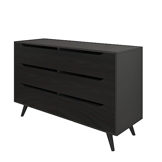 WAYTRIM 6 Dresser for Bedroom, Modern Dresser with Handles, Wood Storage Organizer Wide Dresser, Storage Dressers Organizer, Wide Chest of Drawers for Bedroom, Hallway, Living Room (Black)
