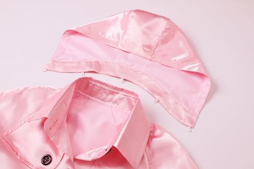 Betusline Girls Satin Trench Coat Fashion Single Breasted Cute Sparkly Hooded Outwear Jacket, Pink, 6-7 Years = Tag 1303