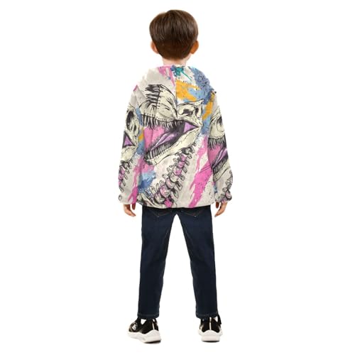 Graffiti Dinosaurs Skeleton Girls Fleece Jacket Girls Fall Jacket Girls Zip Up Hoodie Girls Sherpa Jacket 2-10T4
