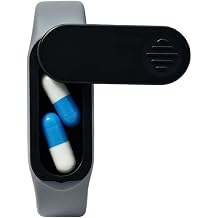 Wearable Bracelet Pill Holder, Mini Wrist Pill Box, Portable, Single Compartment, Small, for Tiny and Micro Pills Black Grey