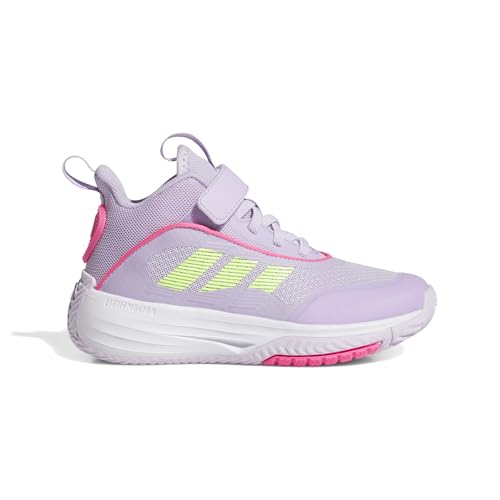 adidas Own The Game 3.0 Mid Top Elastic Lace & Strap Basketball Sneaker, Ice Lavender/Lucid Lemon/Powder Plum, 11.5 US Unisex Little Kid2