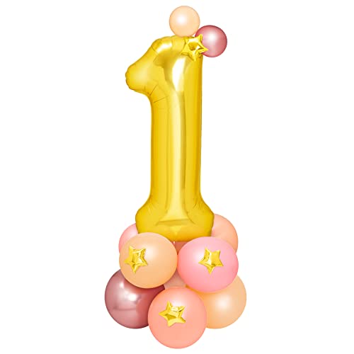 Globo Número 1 Foil Base Globos látex color Oro (15 unidades) - Primer Cumpleaños Niña, Cumpleaños Infantil niña, Decoración globos cumpleaños infantil niña.