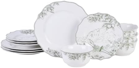 222 Fifth 12-Piece Porcelain Dinnerware Set for 4, Elegant Floral...