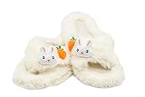 Tallaje normal Wolkenvoll 🎁 Zapatillas de estar por casa de peluche para mujer y niña con conejo y zanahoria, esponjosas, suaves y cálidas, para el hogar, talla 36-40, pantuflas Cozy, color Blanco, talla 37 EU