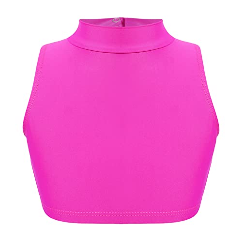 Choomomo Kids Girls Turtleneck Criss Cross Back Ballet Dance Tank Crop Top Gymnastics Sports Bra Tops Hot Pink 8 Years