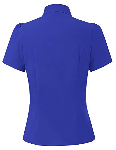 Image of Belle Poque Summer Short Sleeve Office Button Down Blouse Stripe Shirt Tops with Bow Tie BP573