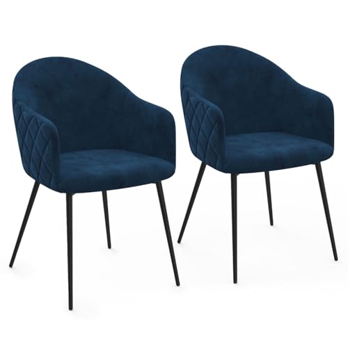 IDMarket - Lot de 2 chaises de Salle à Manger, fauteuils de Table Moly en Velours gaufré Bleu Canard
