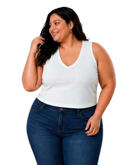 Women's Plus Size White Sleeveless V-Neck Tank Top | Solid Stretch Knit Casual Crop Top | Soft Lightweight Slim Fit Vest for Girls & Women-image-17