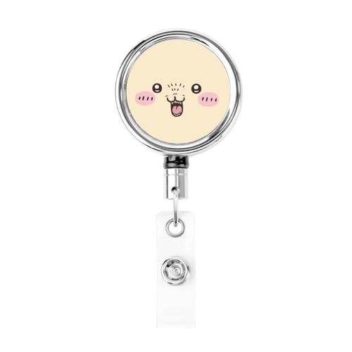吊り下げ名札用リール ちいかわ くりまんじゅう IDカードリール 円形 伸縮キーホルダ 胸に固定 社員証 通行証 落下防止 最長62cm