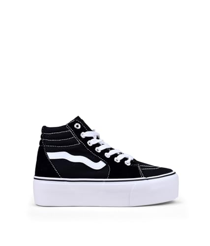 BOSANOVA Zapatillas Abotinadas con Plataforma confeccionadas en Material Textil con Detalle de Fina Linea a Contraste. Cierre con Cordones. Calzado para Mujer Negro 36