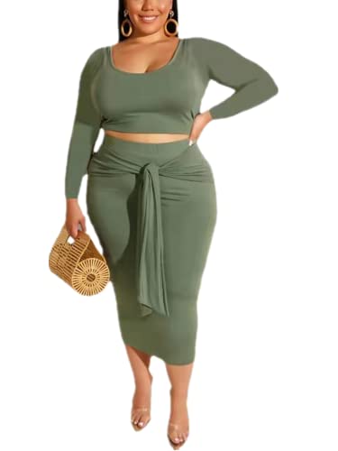 Image of Plus Size Women 2 Piece Outfits Sets Sexy Tracksuit Midi Dress,Sleeveless Tank Top Bodycon Skirts Set Casual Summer