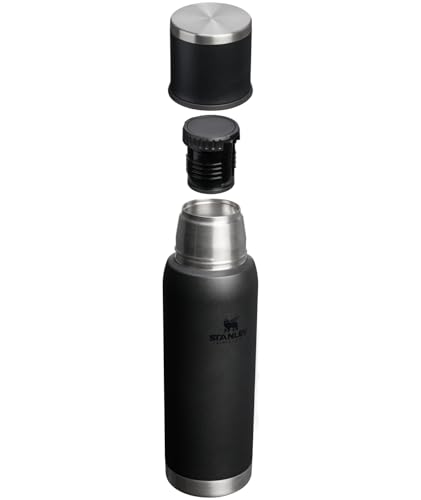 Image of Stanley Adventure-To-Go Vacuum Bottle 1.1 qt | Wide Mouth with Leakproof Cup Lid | Keep Drinks Hot or Cold | Packable for Travel | Insulated Stainless Steel Thermal Bottle | BPA-Free | Black 2.0