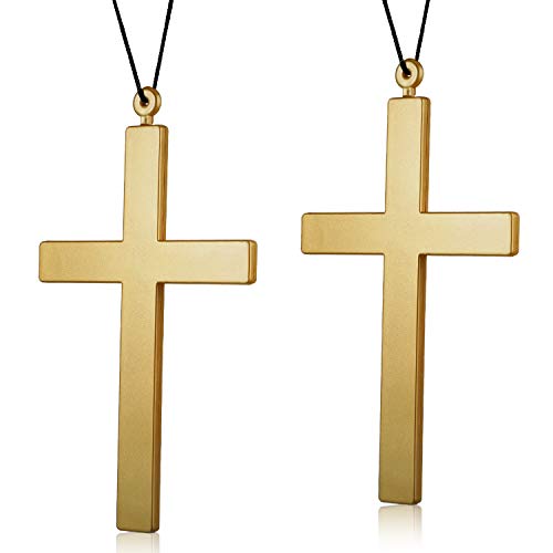 Hicarer 2 Pcs Halloween Large Cross Necklace Costume for Nun Priest Monk Gold Plastic Cosplay Church Accessory for Women Men