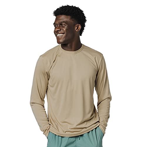Vapor Apparel Men's Outdoor UPF 50+ Long Sleeve T-Shirt, UV Sun Protection for Fishing, Running, Hiking, L, Tan