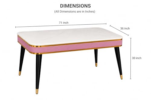 Image of WOODEN SPACE 6-Seater Wooden Dining Table Set | Nano Composite Marble Top | Solid Wood Base | Modern Dining Room Furniture with 6 Chairs (Pink Vintage)