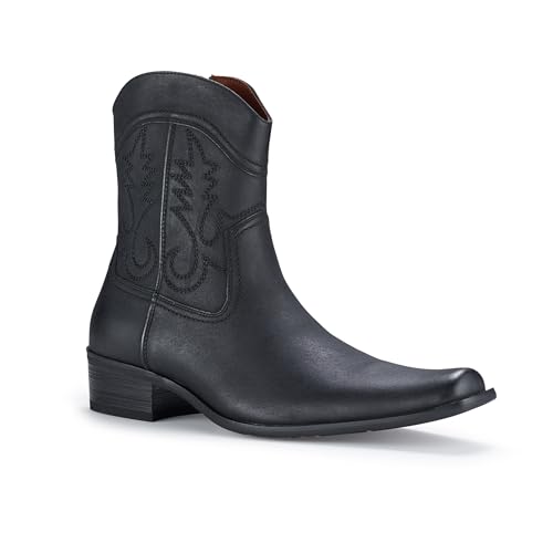 Ferro Aldo Vaquero Men's Western Cowboy Boot | Classic Snipe Toe Pull-on Boot with Embroidered Shaft | MFA806107 | in Carbon Black, Size 12