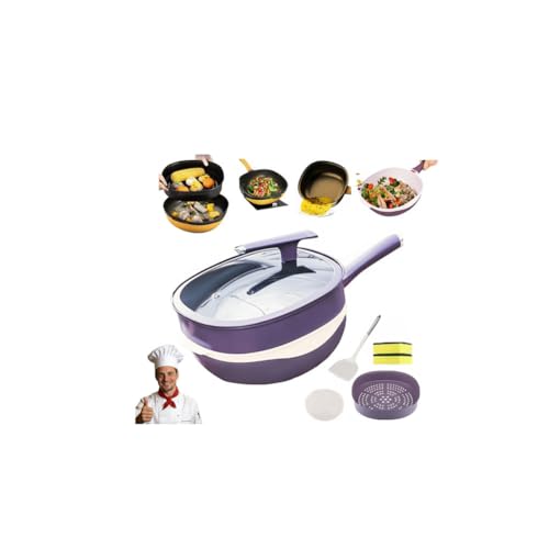 Antihaft-Topf aus Titanlegierung, 30,5 cm, mit Deckel mit Dampfgarer, tiefe Bratpfanne, Mehrzweck-Keramik-Bratpfanne, antihaftbeschichtet, zum Kochen, Braten, Schmoren, Backen, Induktions- und Gasherd