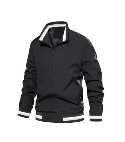 Image of FTIMILD Mens Bomber Jacket Lightweight Causal Windbreaker Stripe Patterned Sport Outerwear Jacket Spring & Fall