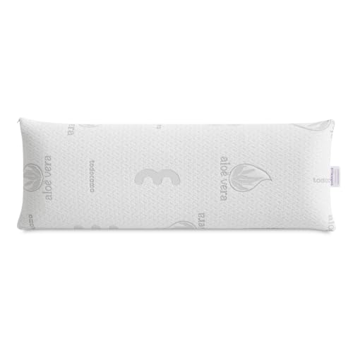 Todocama Almohada Viscoelástica Aloe Vera, Núcleo Compacto Viscoelástico para Cervicales y Cuello, Firmeza Media-Alta, Doble Funda con Cremallera (105 cm).