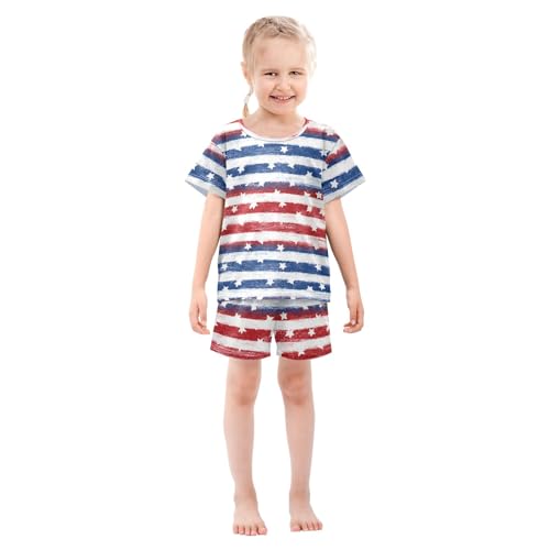 Stripes Stars Pattern Summer Cute Pajama Sets, Short Sets for Daily Wears and Sleep Wears3