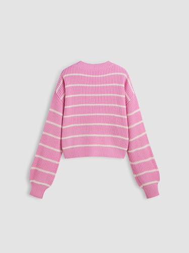 Image of CIDER Women's Cropped Striped Sweater Long Sleeve Crew Neck Trendy Pullover Tops