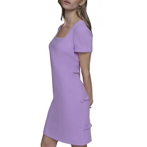 Image of Karl Lagerfeld Women's Short Sleeve Square Neck Bow Embellished Shift Mini Dress