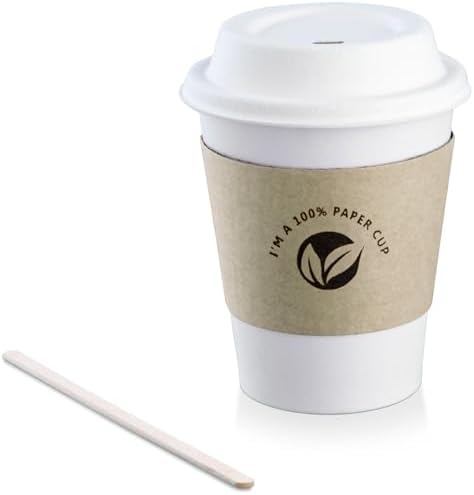 KTOB [100 pack] 12 oz Compostable Coffee Cups with Lids, Kraft Sl...