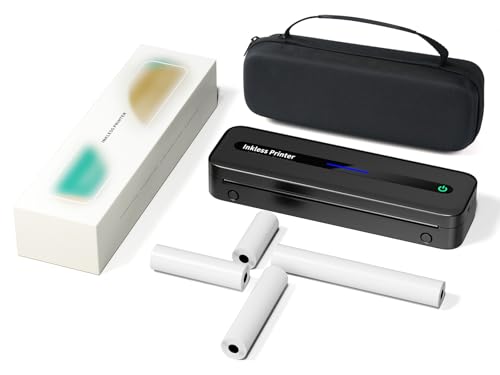 Impresora Térmica Portátil A4 con 4 Rollos de Papel Térmico y Una Bolsa, Mini Impresora Inalámbrica Bluetooth sin Tinta Compatible con iOS y Android para Papel Térmico de 216/210/110/80/53 mm