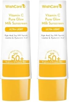 WishCare Vitamin C Pure Glow Milk Sunscreen SPF 50 PA++++ for Glowing Skin - Broad Spectrum Light Weight Sunscreen SPF 50 for Dry Skin & Oily Skin 50g (Pack of 2)