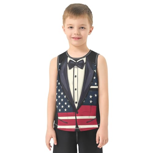Boys Tank Top Shirts Retro American Flag Tuxedo Sleeveless T-Shirts Crew Neck for Kids Clothing Children2