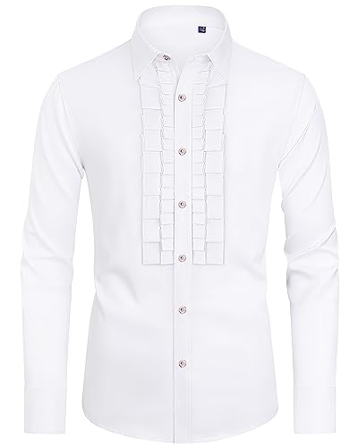 Amazon.com: J.VER Men's Tuxedo Shirt Formal Dress Shirt Ruffled Long Sleeve Button Down Shirts for Prom Party Wedding : Clothing, Shoes & Jewelry